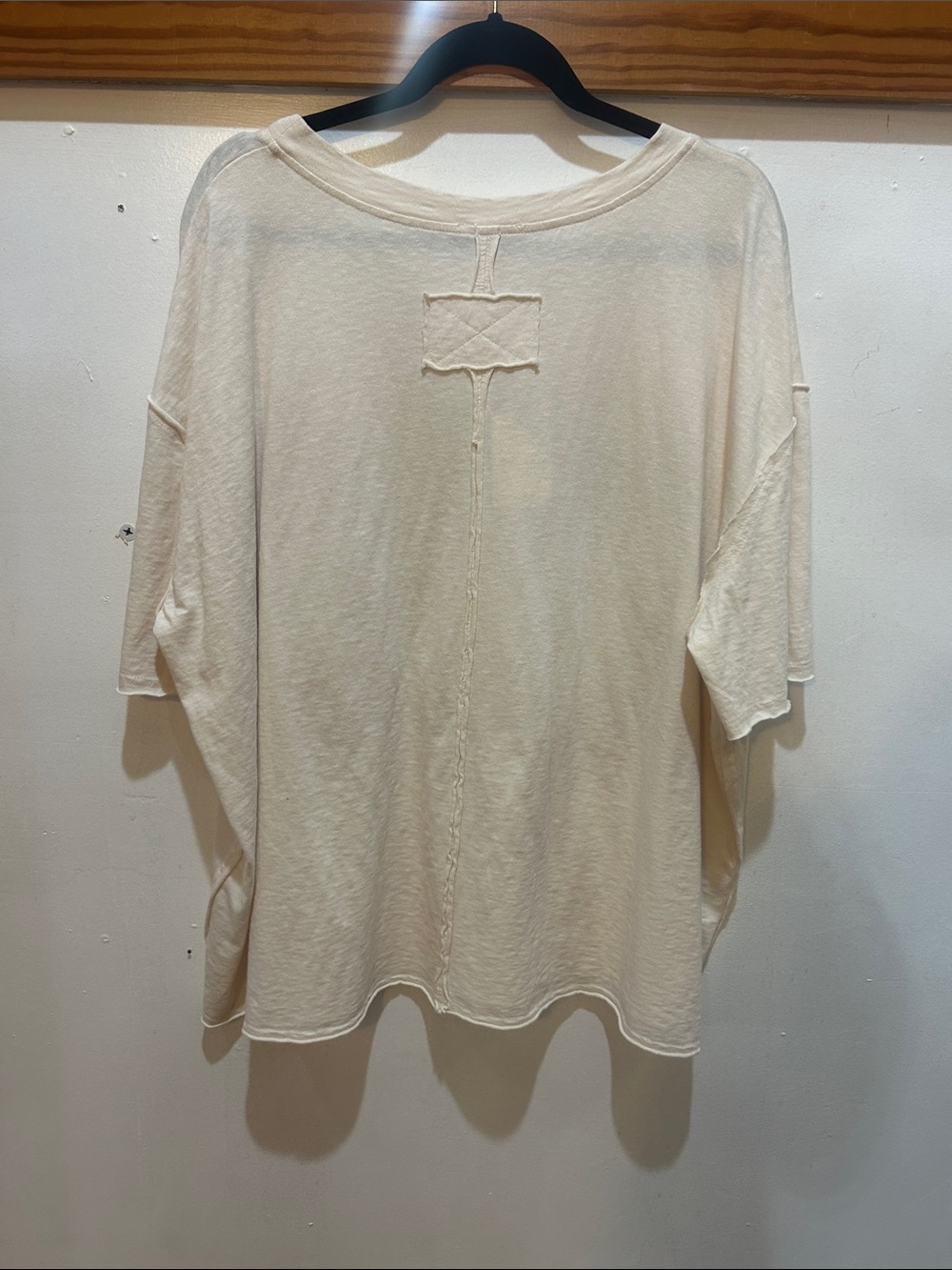Cream T-Shirt with Embroidered American Flag Patch - Picture 2 of 7